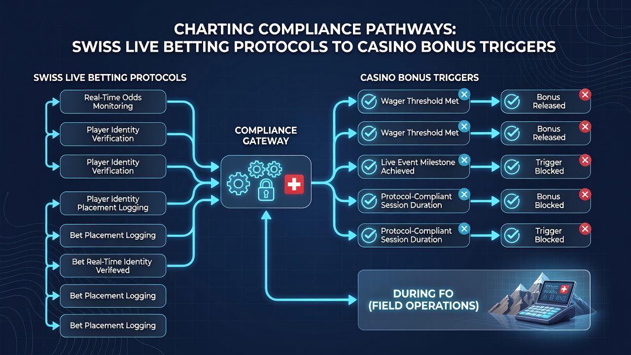 Flowchart illustrating data pathways from Swiss football live bets to casino bonus triggers with compliance checkpoints